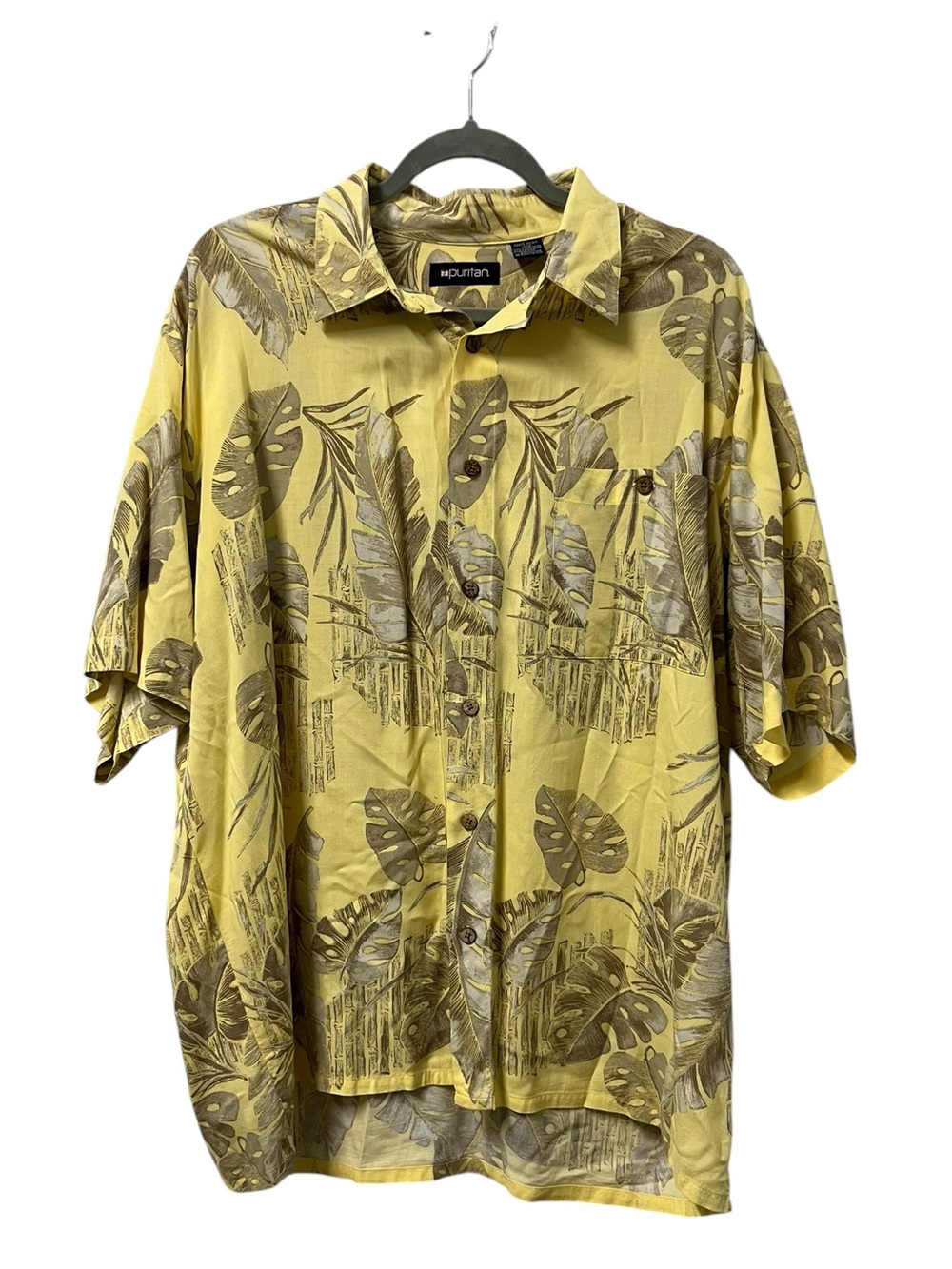 Vintage Y2K Puritan Hawaiian Shirt Men’s L Yellow Rayon Aloha Tropical Resort